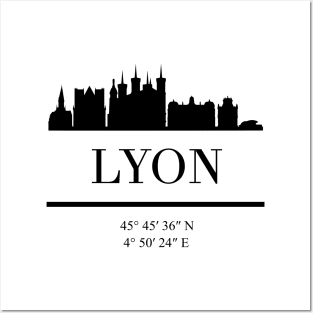 LYON FRANCE BLACK SILHOUETTE SKYLINE ART Posters and Art